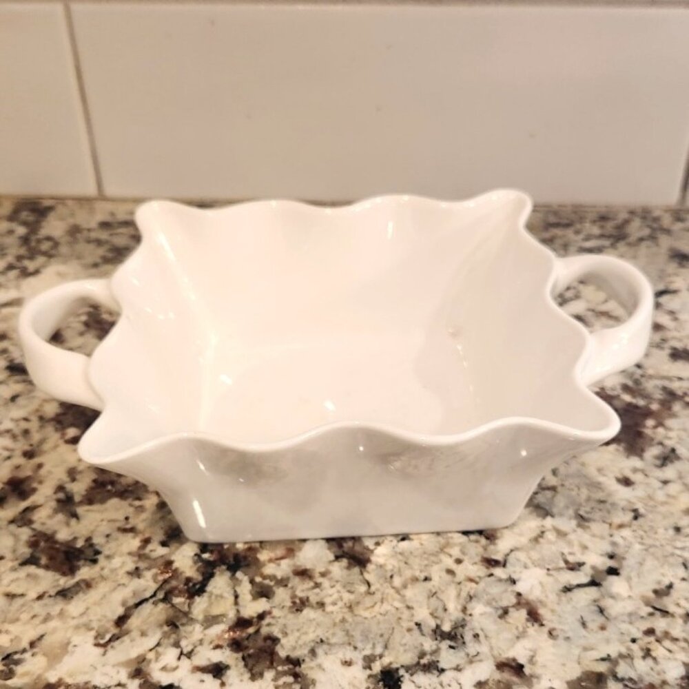 White Ruffled Dish with Handles